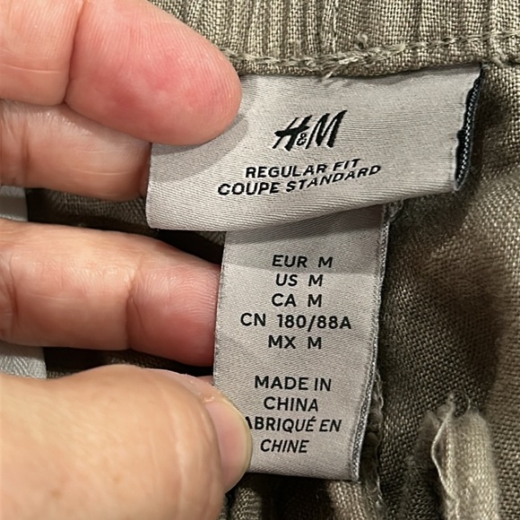 H&M Regular Fit Elastic Waist Linen Pull On Pants with Pockets in Tan - Medium - Picture 7 of 8